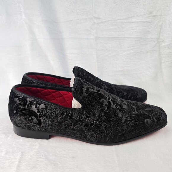 La Milano Broderick Black Velvet Slip On Men's Dress Loafers Size 12 W/ Duster - Picture 2 of 12